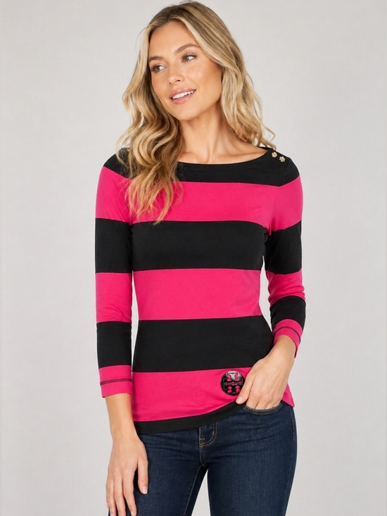 Tory Burch Tops - Tory Burch Womens Size S Pima Cotton Striped Pink/Navy Blue Boatneck Top